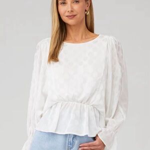 BB Dakota Ivory Ruffled Peplum Blouse Large Relaxed Fit
